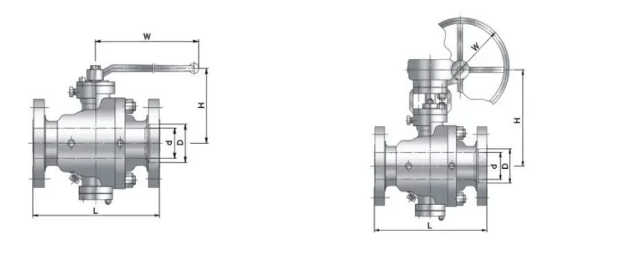 Structure and product views for Two piece fixed ball valve Class150/300
