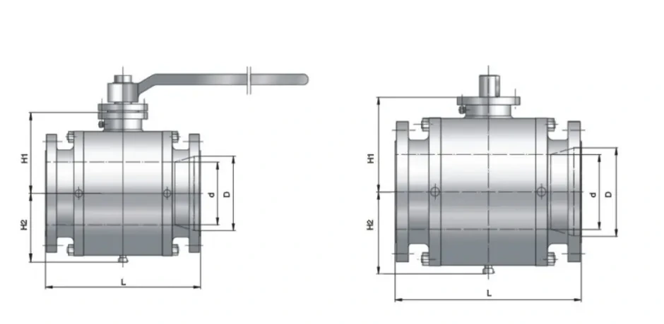 Structure and product views for Three piece fixed forged steel ball valve Class150