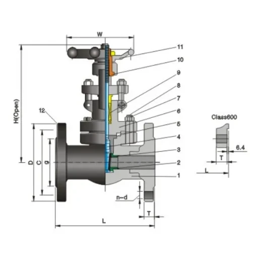 Structure and product views for Forged steel flange gate valve Class150/300/600