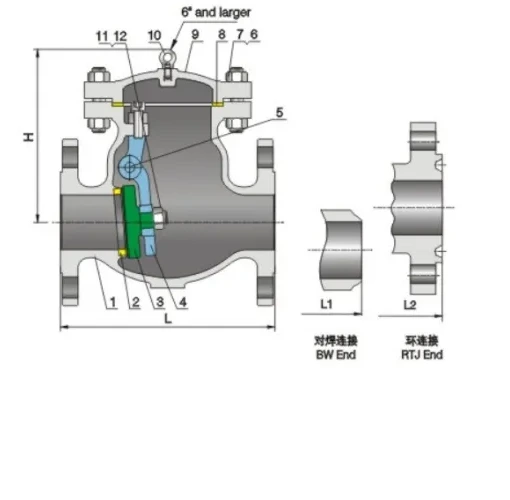 Structure and product views for Bolted Bonnet Swivel Check Valve CLass600